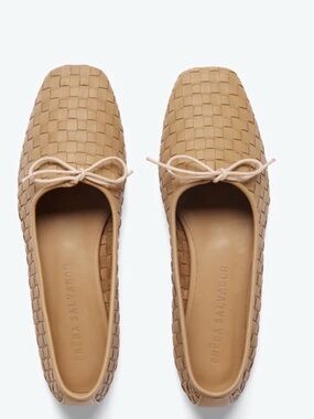 Freda Salvador - Tan Woven Square-Toe Ballet Flats with Bow
